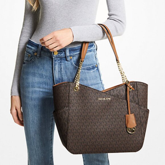 NWT - Michael Kors Jet Set Large Logo Shoulder Bag, Brown - Picture 2 of 12